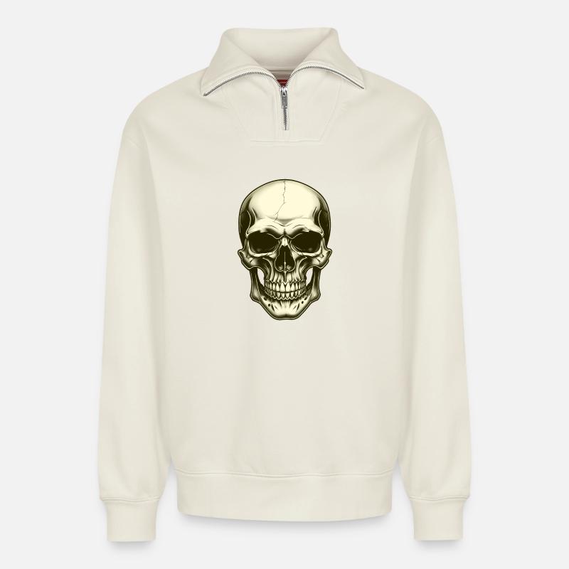Skull skull - Relaxed Unisex Organic Half Zip Sweatshirt – by SPREAD - off white