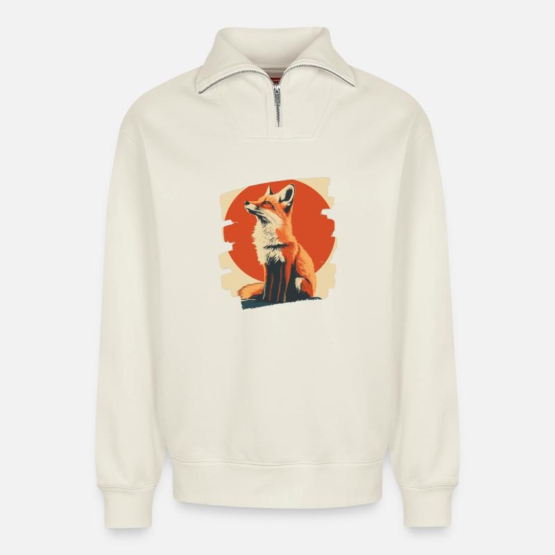 Fuchs - Relaxed Unisex Organic Half Zip Sweatshirt – von SPREAD - Naturweiß