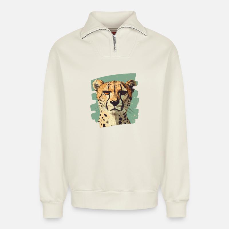 Gepard - Relaxed Unisex Organic Half Zip Sweatshirt – von SPREAD - Naturweiß