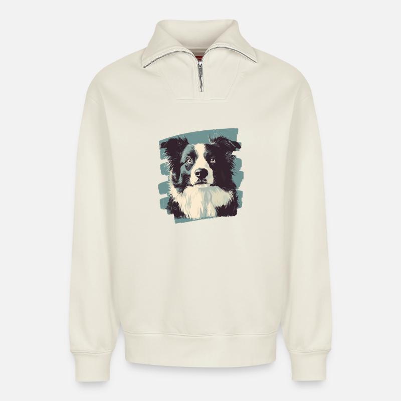 Border Collie - Relaxed Unisex Organic Half Zip Sweatshirt – von SPREAD - Naturweiß