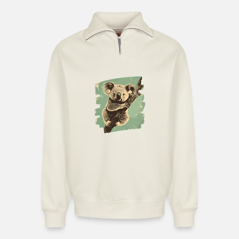 Koala - Relaxed Unisex Organic Half Zip Sweatshirt – von SPREAD - Naturweiß