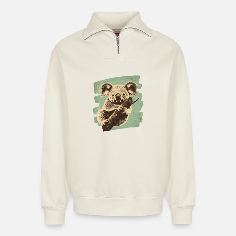 Koala Bär - Relaxed Unisex Organic Half Zip Sweatshirt – von SPREAD - Naturweiß