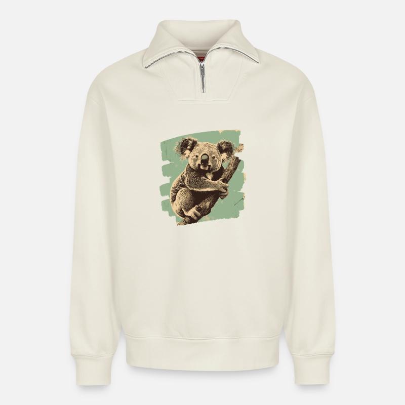 Ours Koala - Sweat unisexe décontracté en coton biologique à demi-zip – de SPREAD - blanc cassé