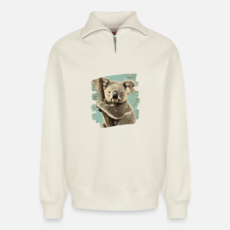 Koala Bear - Relaxed Unisex Organic Half Zip Sweatshirt – by SPREAD - off white