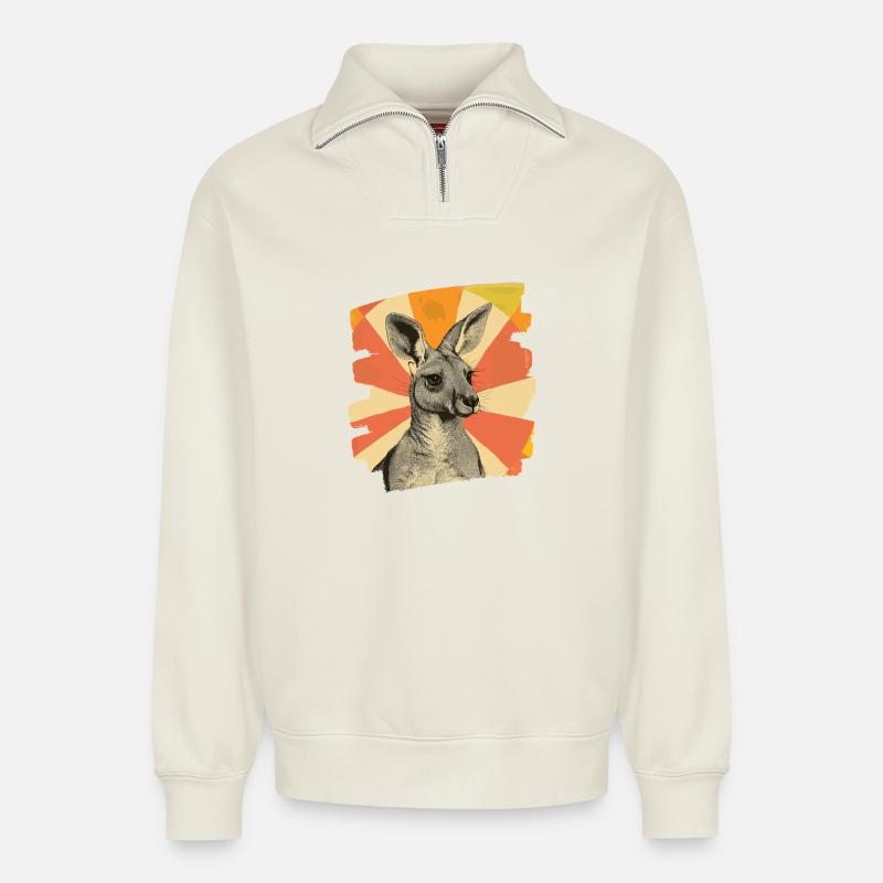 Kangaroo Retro - Relaxed Unisex Organic Half Zip Sweatshirt – by SPREAD - off white