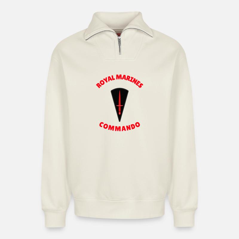 Royal Marines Commando - Sweat unisexe décontracté en coton biologique à demi-zip – de SPREAD - blanc cassé
