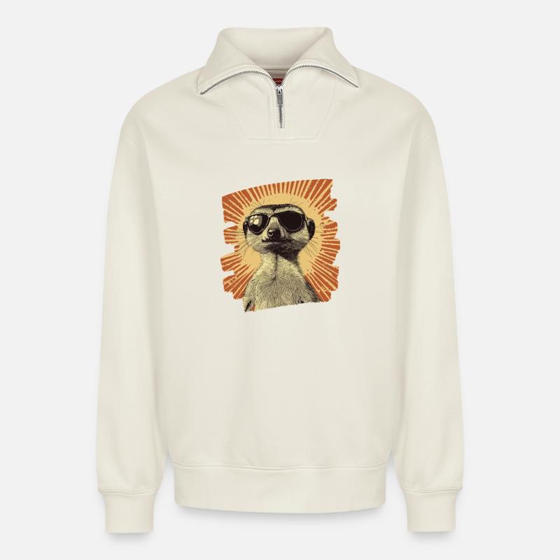 Erdmännchen Retro - Relaxed Unisex Organic Half Zip Sweatshirt – von SPREAD - Naturweiß