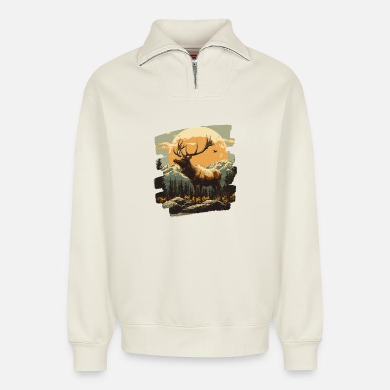 Moose Retro - Relaxed Unisex Organic Half Zip Sweatshirt – by SPREAD - off white