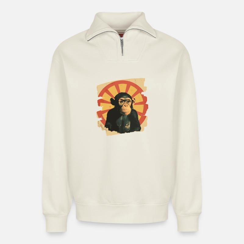 Monkey - Relaxed Unisex Organic Half Zip Sweatshirt – by SPREAD - off white