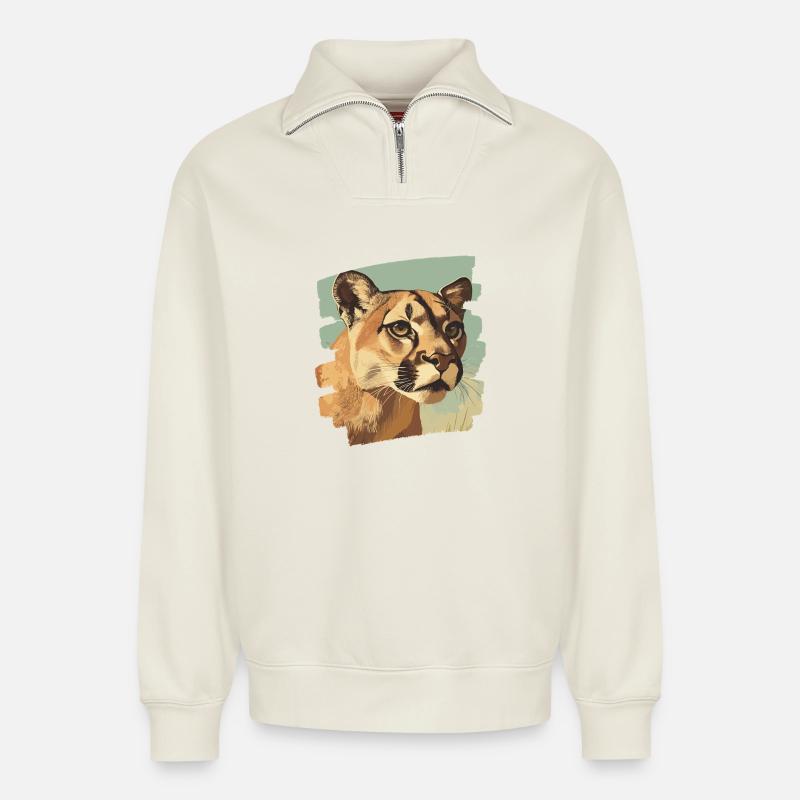 Lion from mountain Retro - Relaxed Unisex Organic Half Zip Sweatshirt – von SPREAD - Naturweiß
