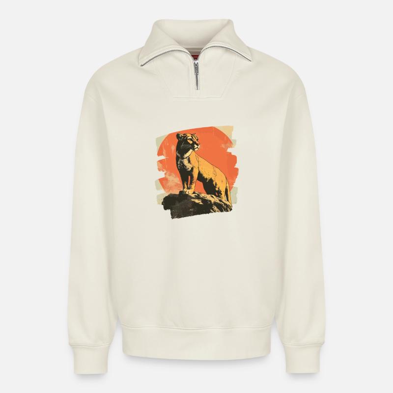 Lion from mountain Retro - Relaxed Unisex Organic Half Zip Sweatshirt – von SPREAD - Naturweiß