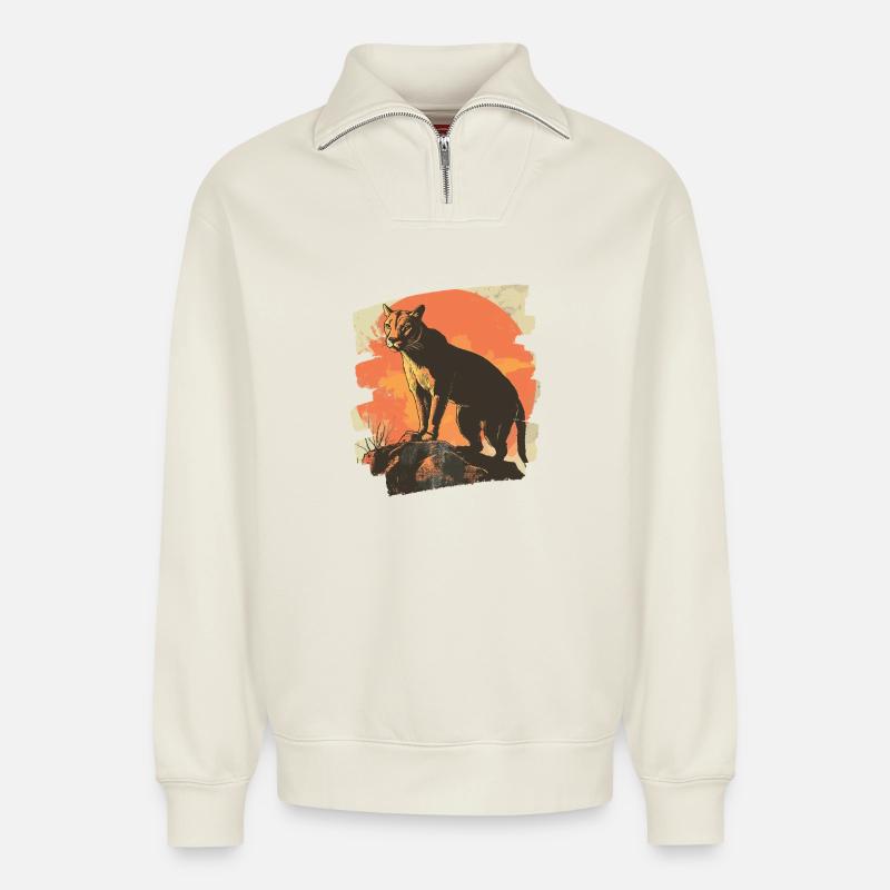 Lion from mountain Retro - Relaxed Unisex Organic Half Zip Sweatshirt – von SPREAD - Naturweiß