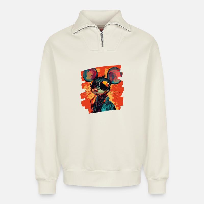 Mouse - Relaxed Unisex Organic Half Zip Sweatshirt – by SPREAD - off white