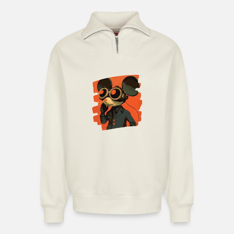 Maus - Relaxed Unisex Organic Half Zip Sweatshirt – von SPREAD - Naturweiß