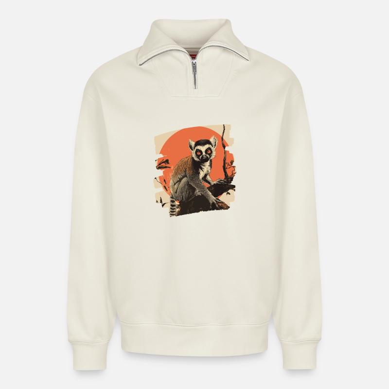 Lemur - Relaxed Unisex Organic Half Zip Sweatshirt – von SPREAD - Naturweiß