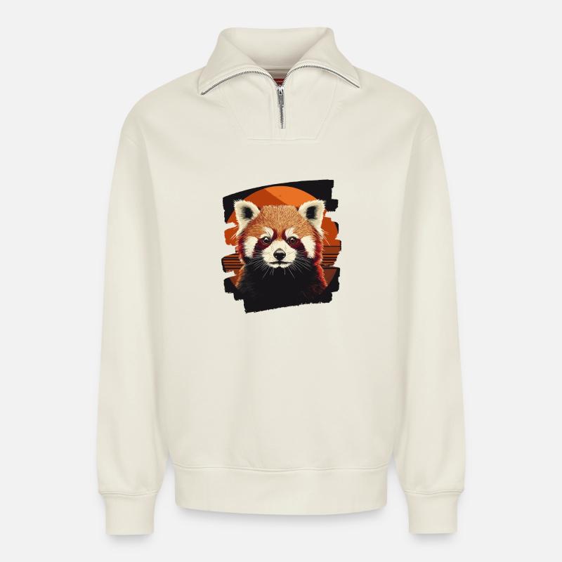 Roter Panda - Relaxed Unisex Organic Half Zip Sweatshirt – von SPREAD - Naturweiß