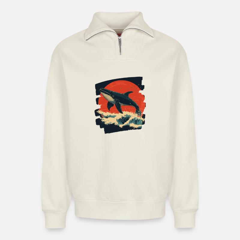 Wal Retro - Relaxed Unisex Organic Half Zip Sweatshirt – von SPREAD - Naturweiß