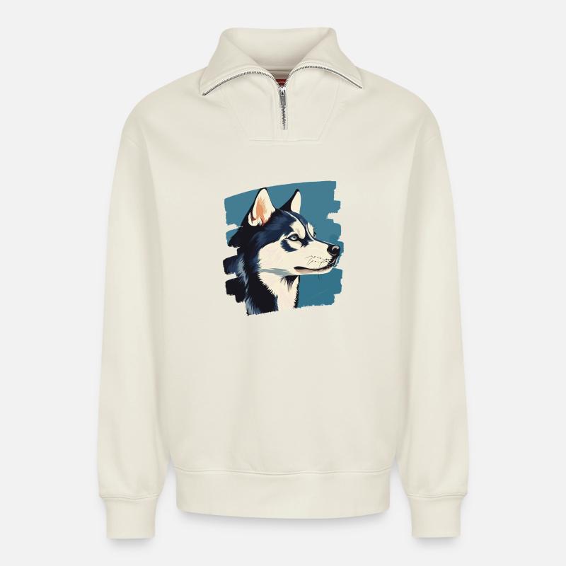 Husky - Relaxed Unisex Organic Half Zip Sweatshirt – von SPREAD - Naturweiß
