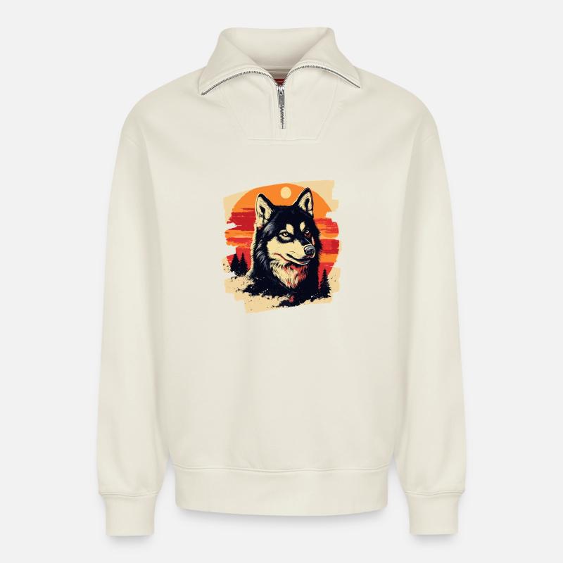 Rauque - Sweat unisexe décontracté en coton biologique à demi-zip – de SPREAD - blanc cassé