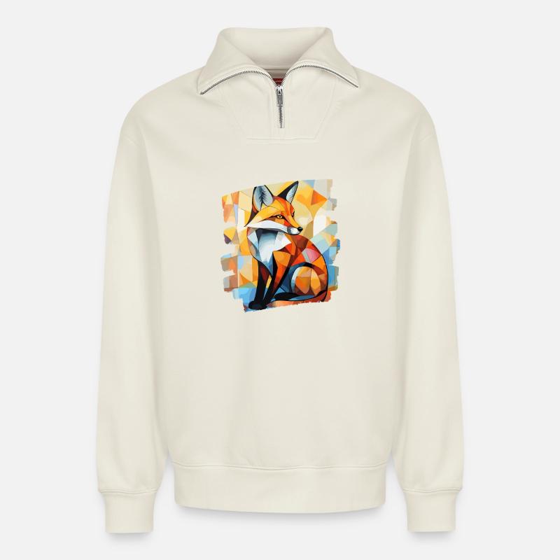 Fuchs - Relaxed Unisex Organic Half Zip Sweatshirt – von SPREAD - Naturweiß