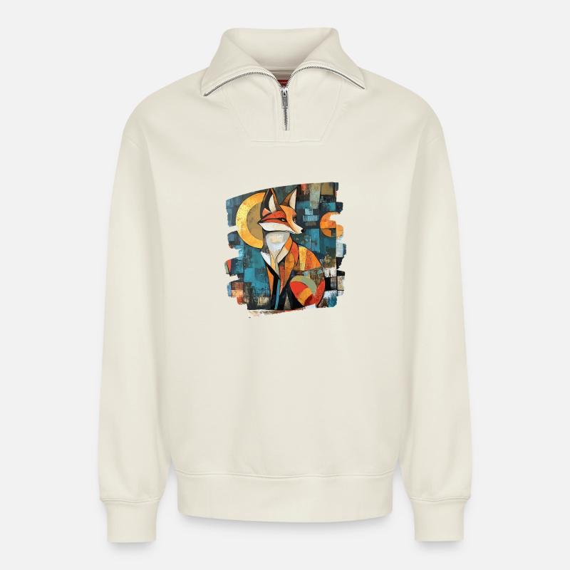 Fuchs - Relaxed Unisex Organic Half Zip Sweatshirt – von SPREAD - Naturweiß
