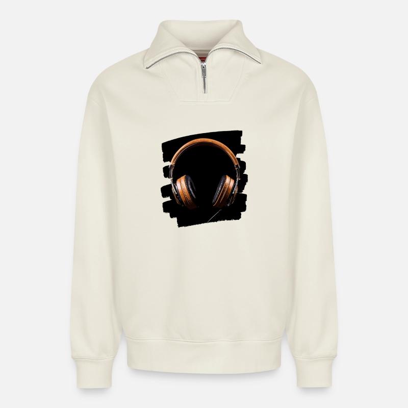 Kopfhörer - Relaxed Unisex Organic Half Zip Sweatshirt – von SPREAD - Naturweiß