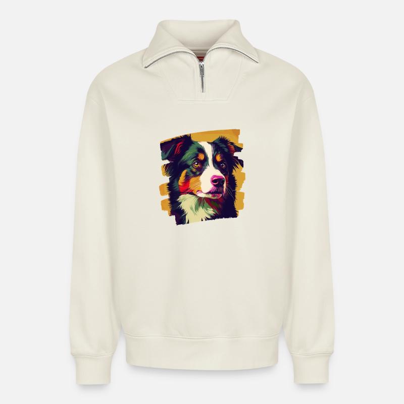 Australian Shepherd - Relaxed Unisex Organic Half Zip Sweatshirt – von SPREAD - Naturweiß