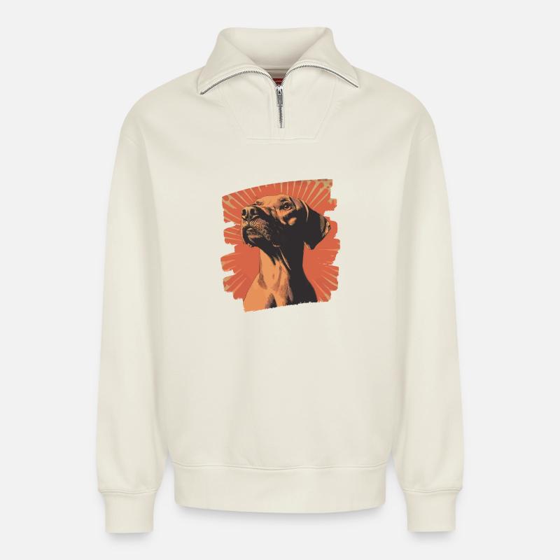Rhodesian Ridgeback - Relaxed Unisex Organic Half Zip Sweatshirt – by SPREAD - off white