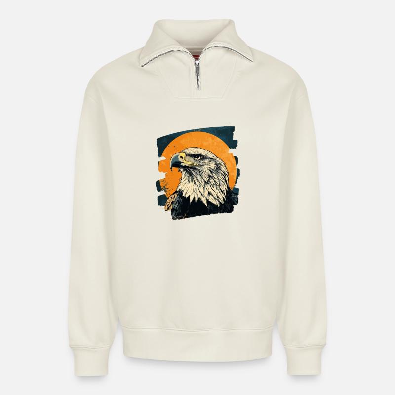 Eagle - Relaxed Unisex Organic Half Zip Sweatshirt – by SPREAD - off white