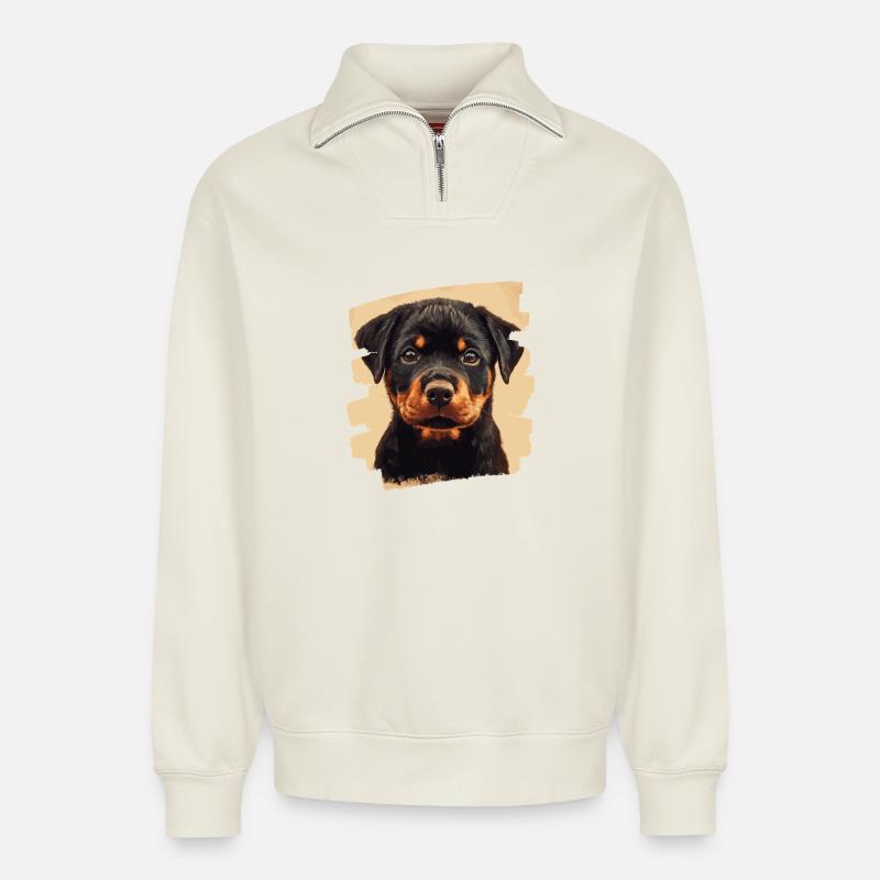 Rottweiler - Relaxed Unisex Organic Half Zip Sweatshirt – von SPREAD - Naturweiß