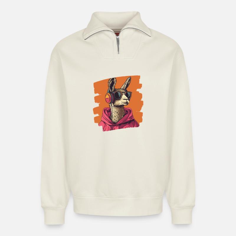 Lama - Relaxed Unisex Organic Half Zip Sweatshirt – von SPREAD - Naturweiß