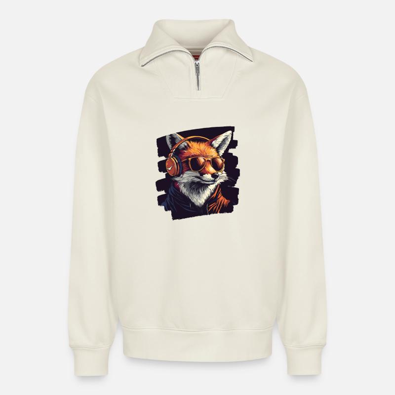 Renard - Sweat unisexe décontracté en coton biologique à demi-zip – de SPREAD - blanc cassé
