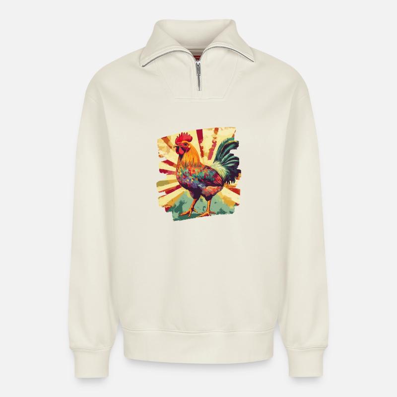 Coq - Sweat unisexe décontracté en coton biologique à demi-zip – de SPREAD - blanc cassé