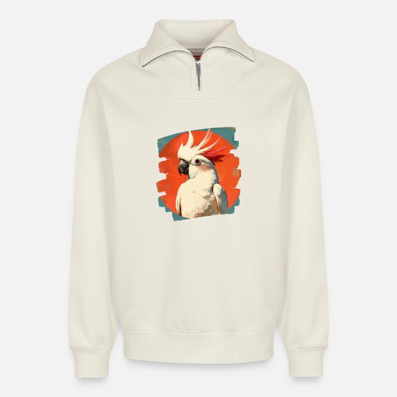 Cacatoès - Sweat unisexe décontracté en coton biologique à demi-zip – de SPREAD - blanc cassé