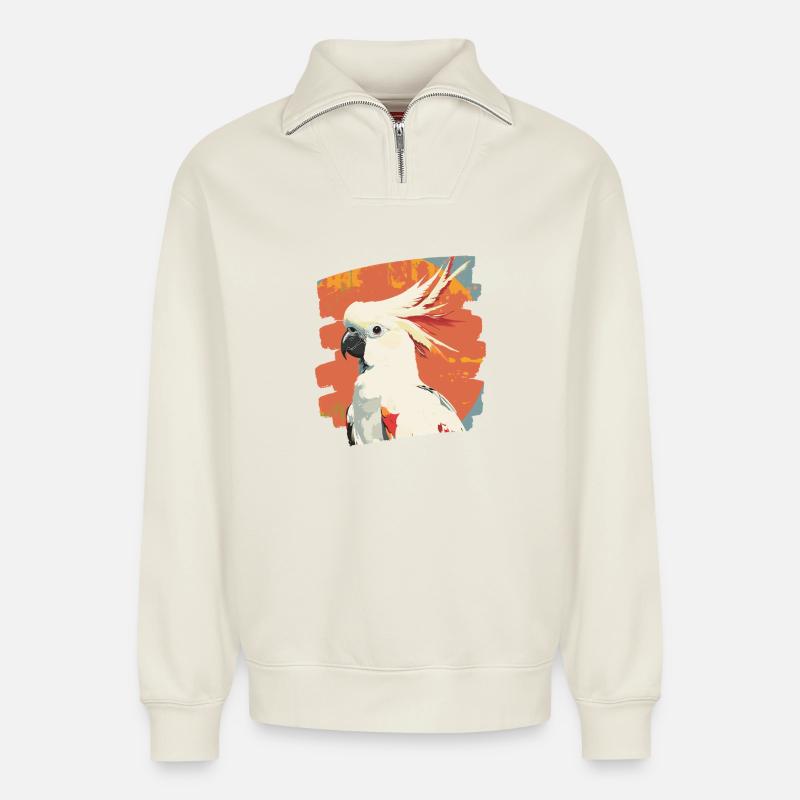 Cacatoès - Sweat unisexe décontracté en coton biologique à demi-zip – de SPREAD - blanc cassé