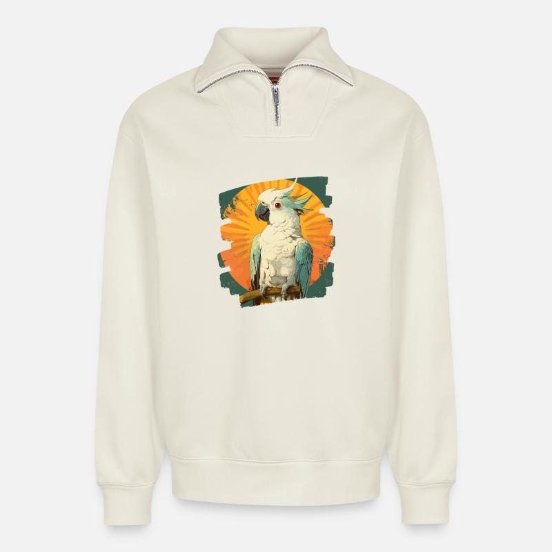 Cacatoès - Sweat unisexe décontracté en coton biologique à demi-zip – de SPREAD - blanc cassé