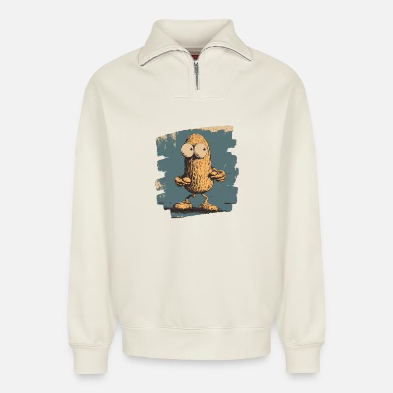 Erdnuss - Relaxed Unisex Organic Half Zip Sweatshirt – von SPREAD - Naturweiß