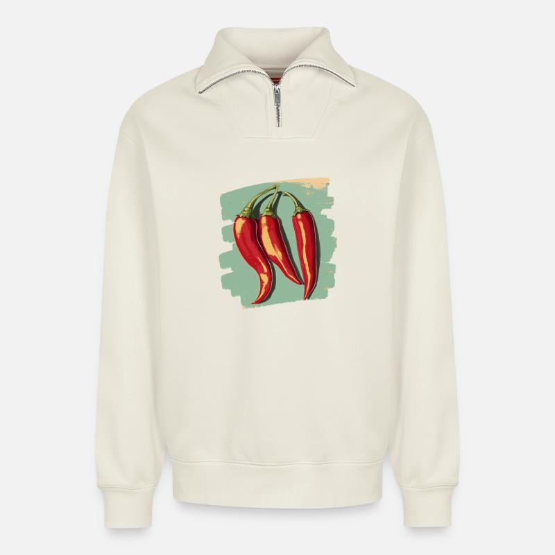 Chili - Relaxed Unisex Organic Half Zip Sweatshirt – von SPREAD - Naturweiß