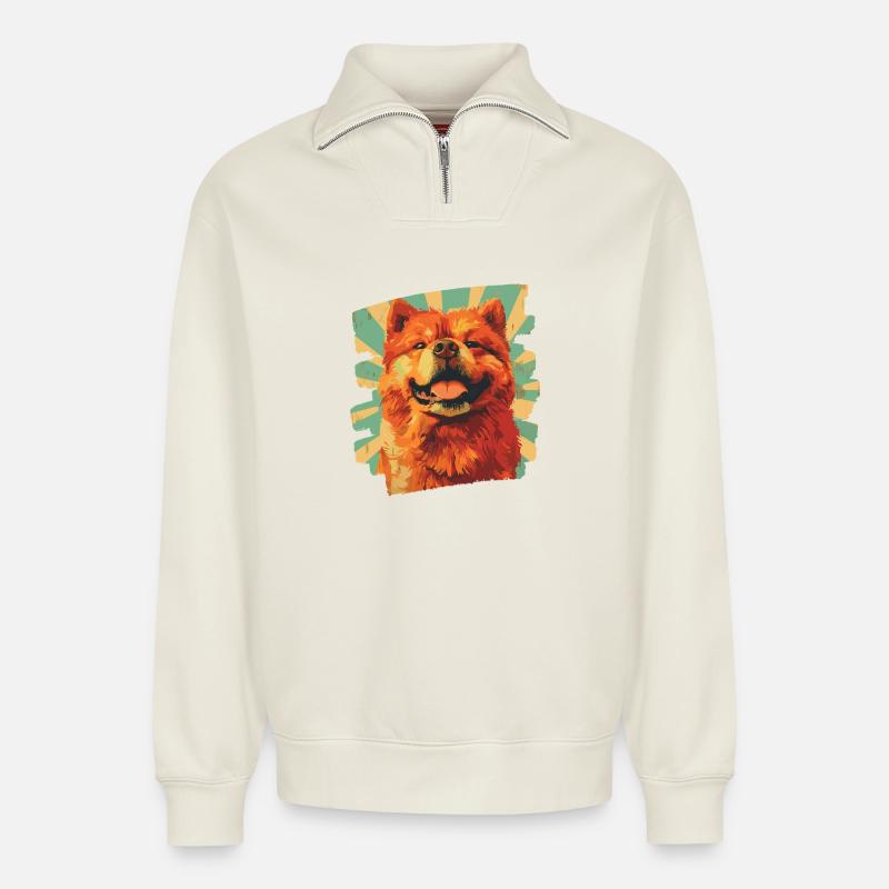 Chow Chow - Relaxed Unisex Organic Half Zip Sweatshirt – von SPREAD - Naturweiß
