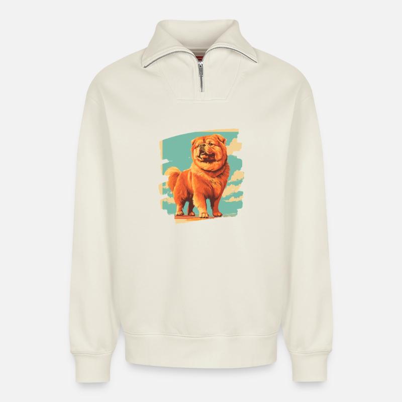 Chow Chow - Sweat unisexe décontracté en coton biologique à demi-zip – de SPREAD - blanc cassé