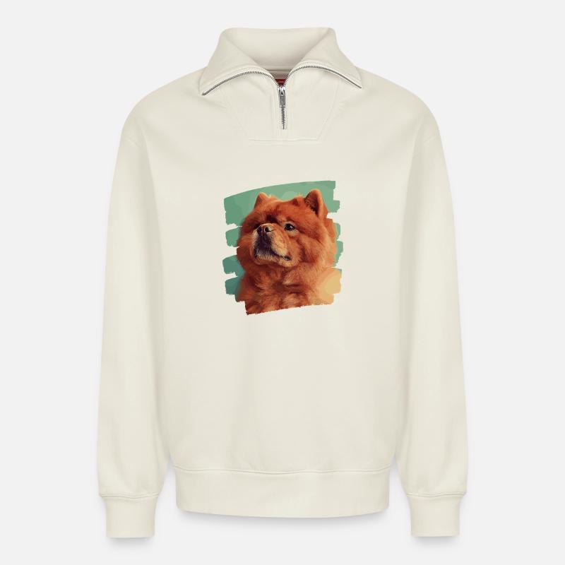 Chow Chow - Sweat unisexe décontracté en coton biologique à demi-zip – de SPREAD - blanc cassé