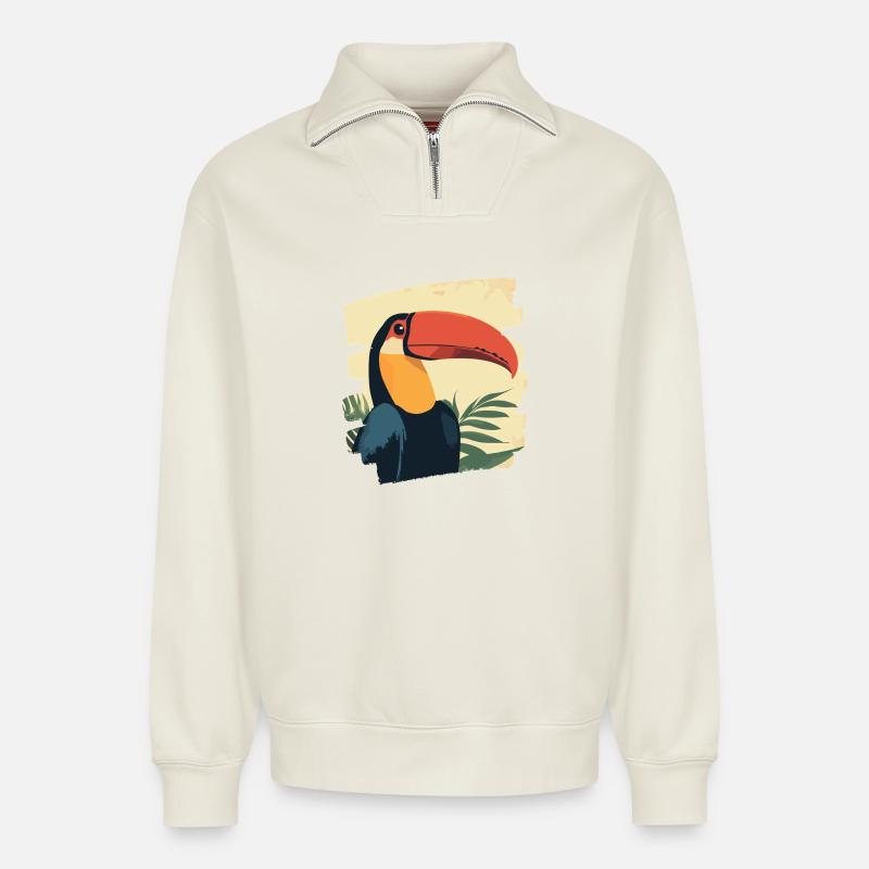Toucan - Sweat unisexe décontracté en coton biologique à demi-zip – de SPREAD - blanc cassé