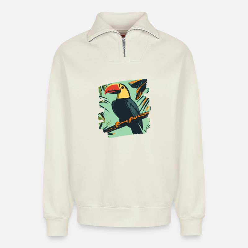 Toucan - Relaxed Unisex Organic Half Zip Sweatshirt – by SPREAD - off white