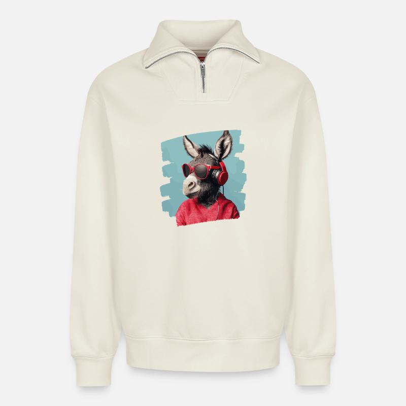 Esel - Relaxed Unisex Organic Half Zip Sweatshirt – von SPREAD - Naturweiß