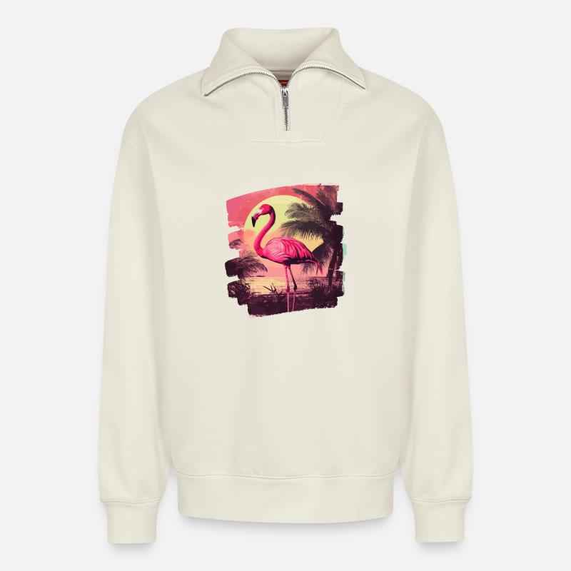Flamingo - Relaxed Unisex Organic Half Zip Sweatshirt – von SPREAD - Naturweiß