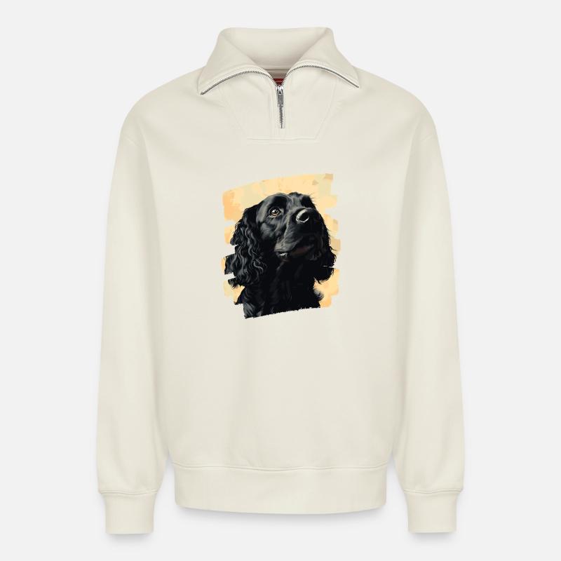 Cocker Spaniel - Sweat unisexe décontracté en coton biologique à demi-zip – de SPREAD - blanc cassé