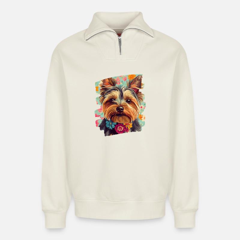 Yorkshire Terrier - Relaxed Unisex Organic Half Zip Sweatshirt – von SPREAD - Naturweiß