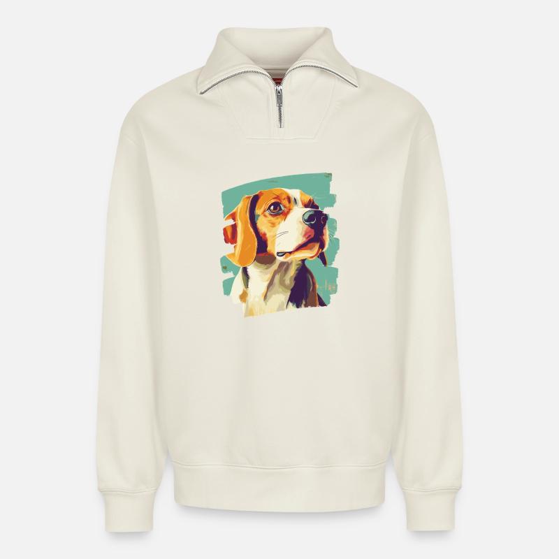 Beagle - Relaxed Unisex Organic Half Zip Sweatshirt – by SPREAD - off white