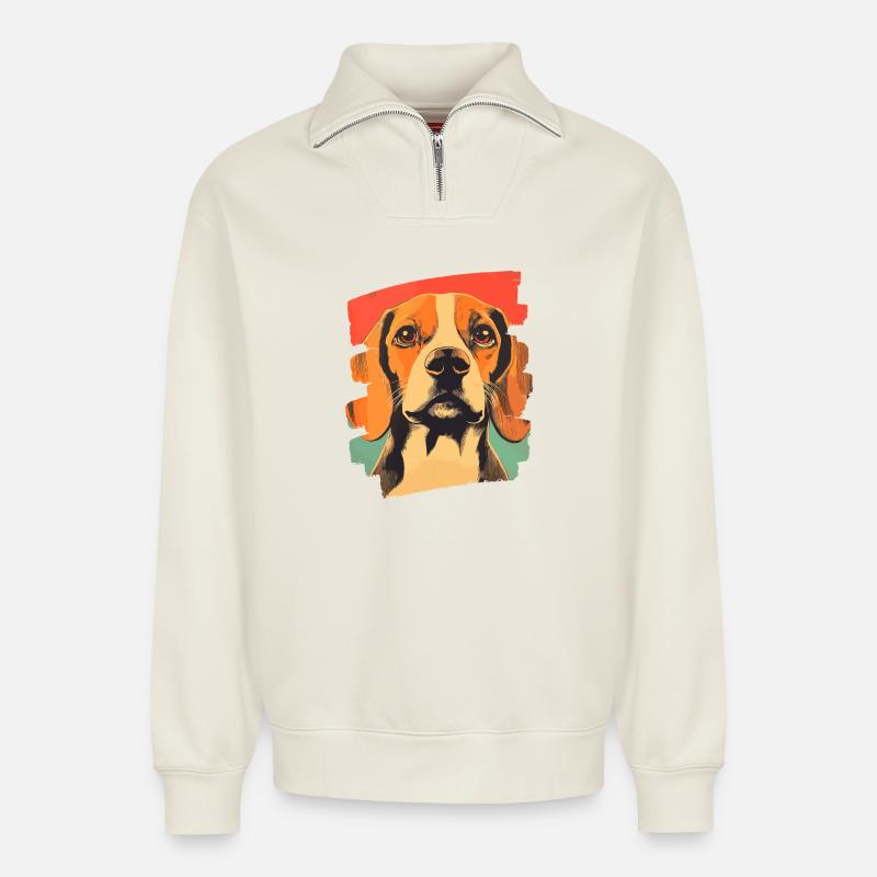 Beagle - Relaxed Unisex Organic Half Zip Sweatshirt – by SPREAD - off white