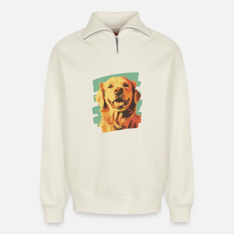 Golden Retriever - Relaxed Unisex Organic Half Zip Sweatshirt – von SPREAD - Naturweiß